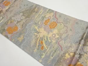 引箔道長取に草花・波模様織出し袋帯